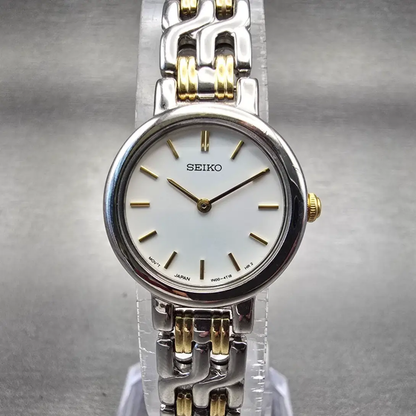 Seiko Watch Women 21mm White Dial Silver Tone Round 1N00-1E09 New Battery VTG0