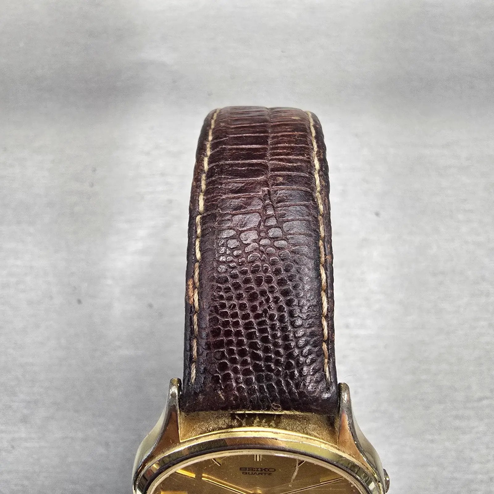 Seiko SQ Watch Men 34mm Gold Dial Gold Tone Daydate Round 5Y23-7079 New Battery4