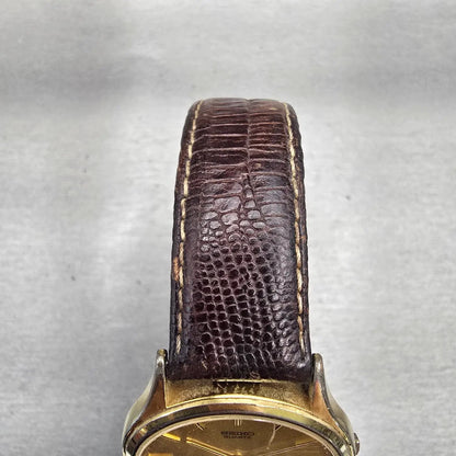 Seiko SQ Watch Men 34mm Gold Dial Gold Tone Daydate Round 5Y23-7079 New Battery4
