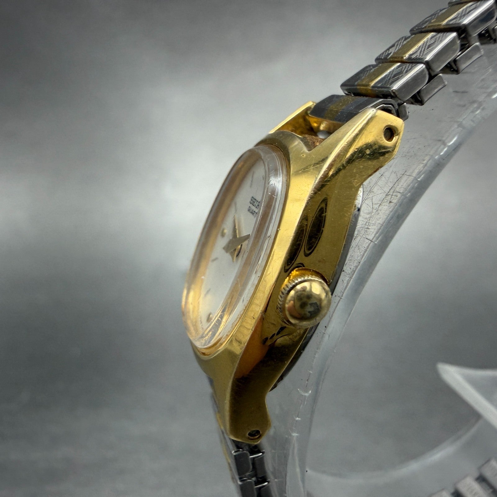 Seiko Watch Women 17mm Silver Dial Two Tone Oval 5420-5330 New Battery Vintage2