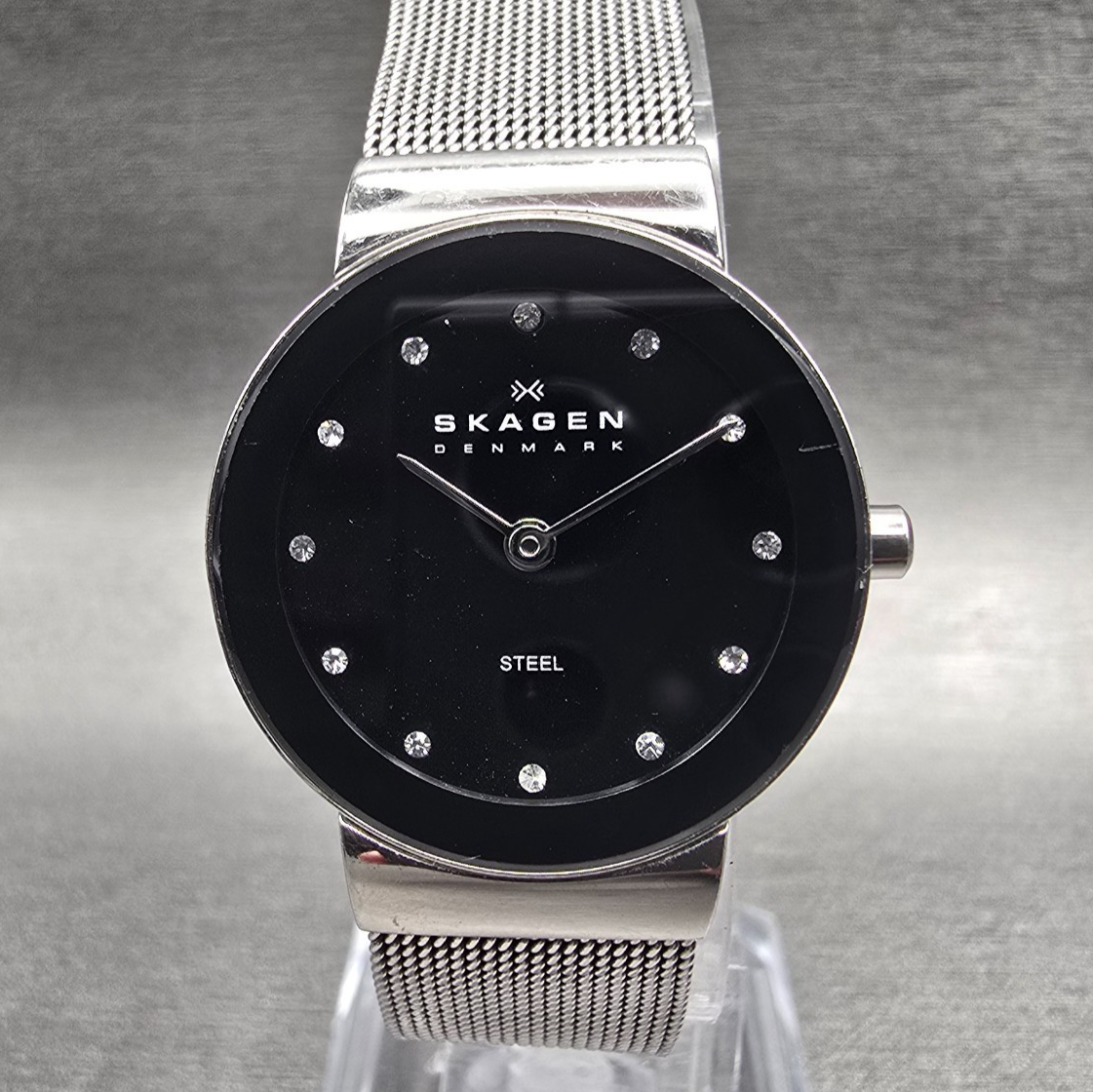 Skagen Freja Watch Women 26mm Black Dial Silver Tone Round 358SSSBD New Battery0