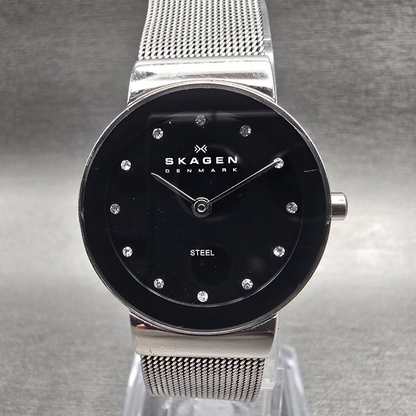 Skagen Freja Watch Women 26mm Black Dial Silver Tone Round 358SSSBD New Battery0