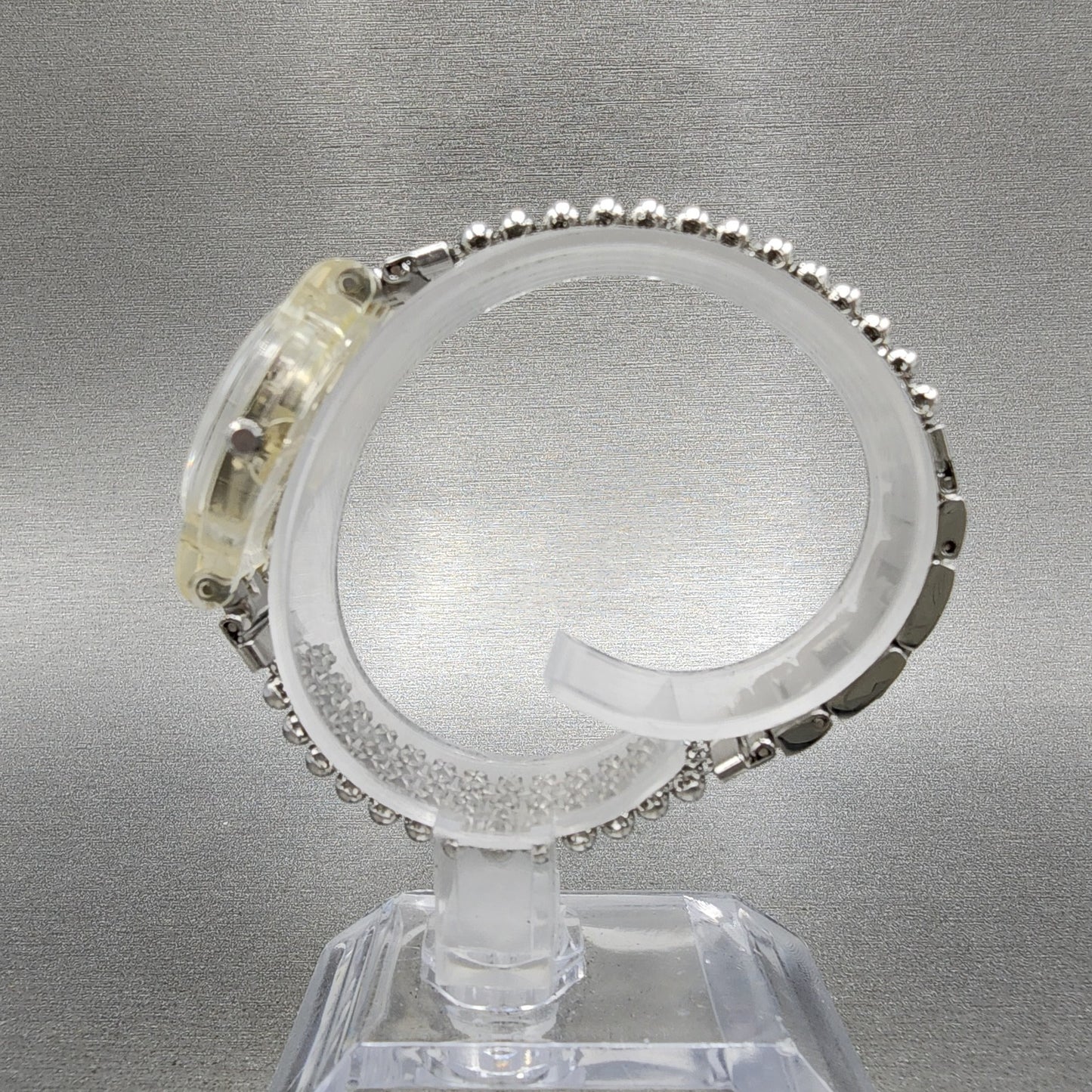 Swatch Silver Fall Watch Women 25mm Silver Dial Clear Case Round LW130 New Batt6