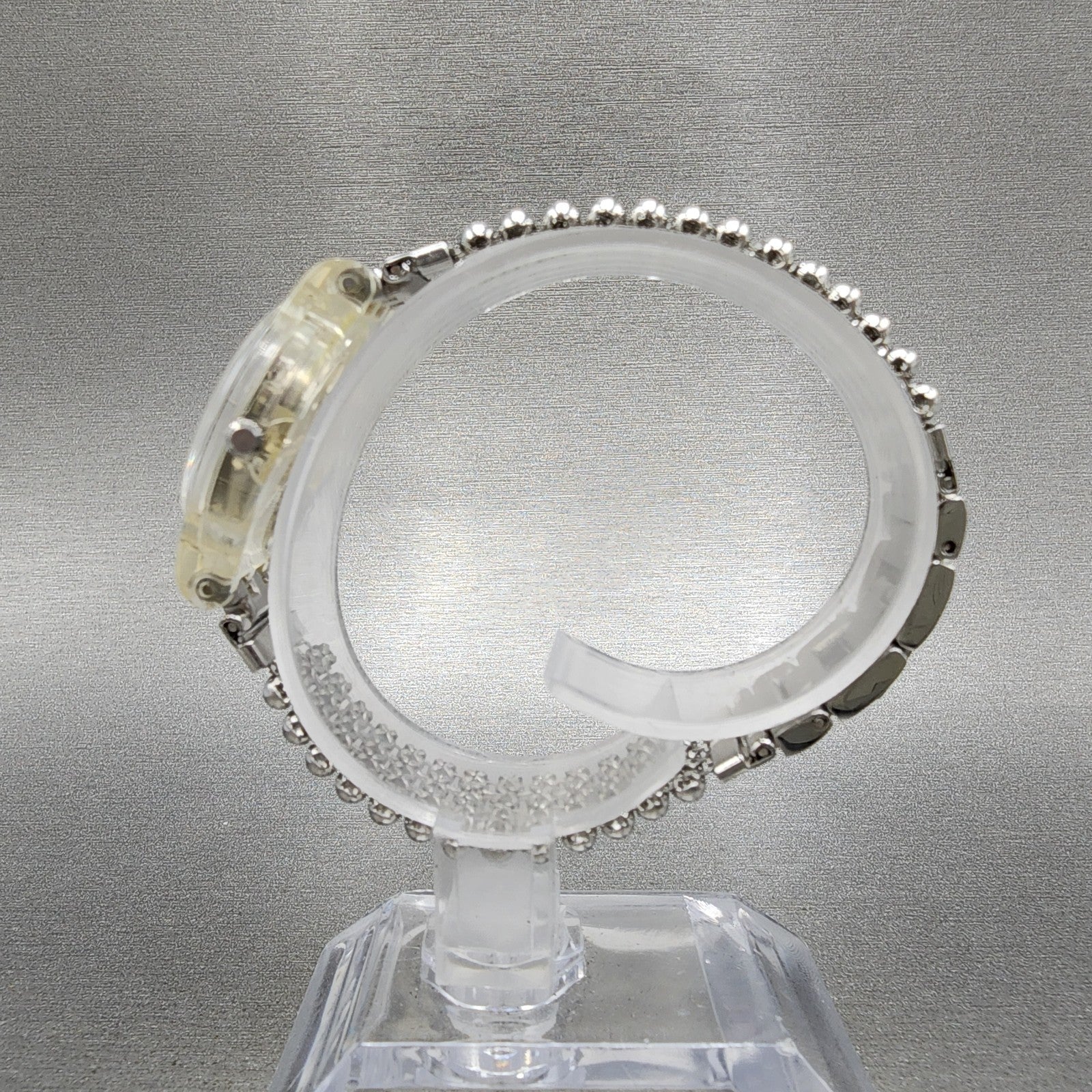 Swatch Silver Fall Watch Women 25mm Silver Dial Clear Case Round LW130 New Batt6
