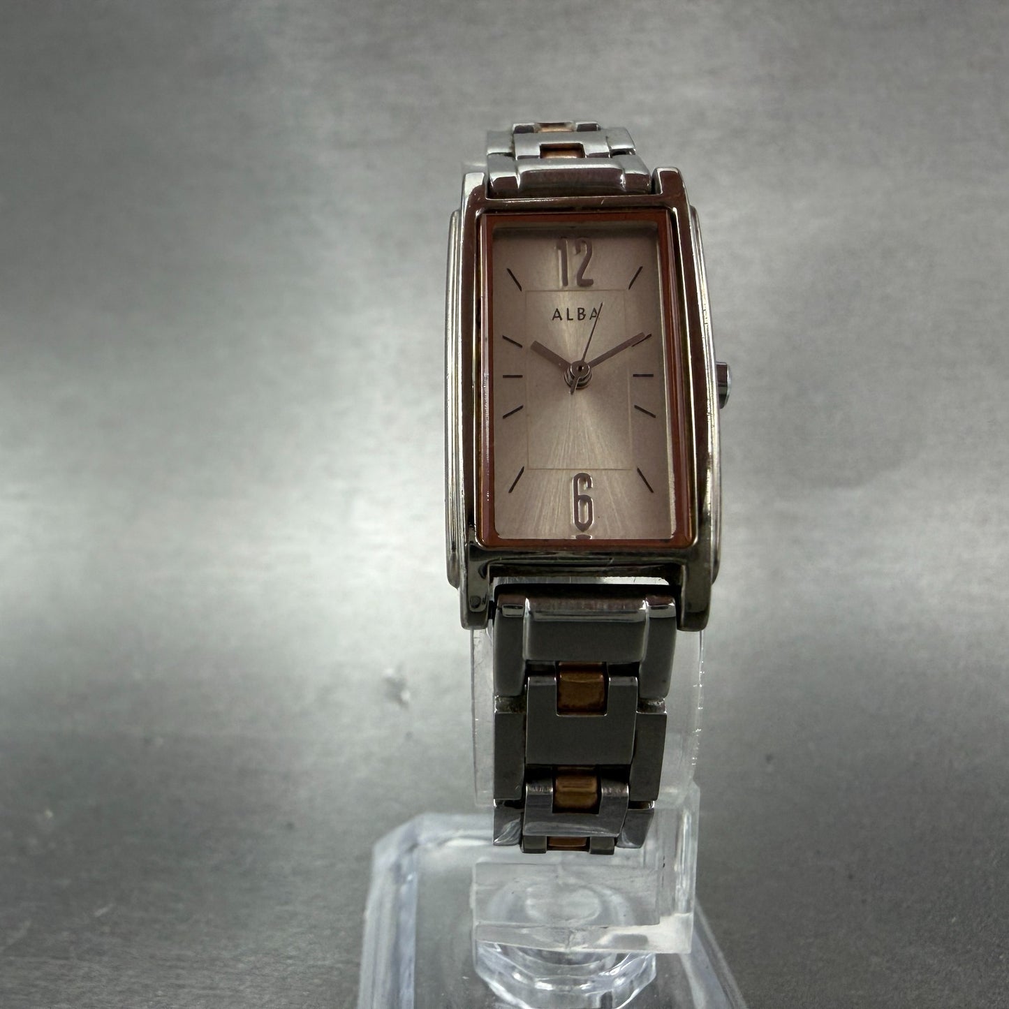 Seiko Alba Tank Watch Women 17mm Silver Dial Two Tone 1N01-0FY0 New Battery5