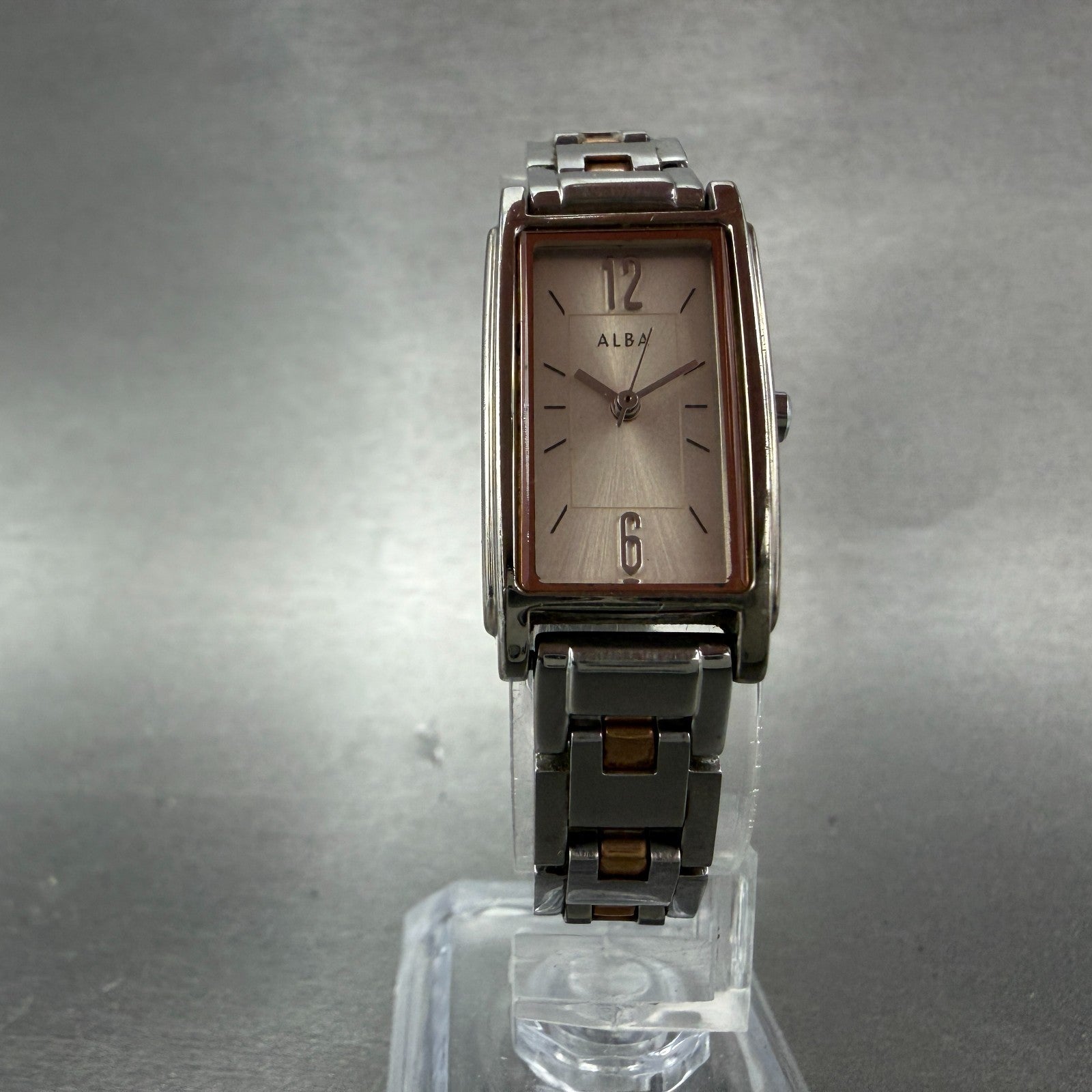Seiko Alba Tank Watch Women 17mm Silver Dial Two Tone 1N01-0FY0 New Battery5