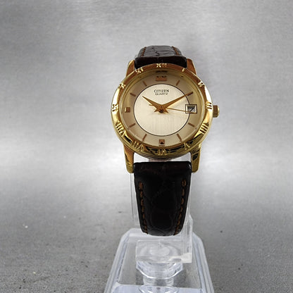 Citizen Watch Women 24mm Champagne Dial Gold Tone Date 1012K13131 New Battery5