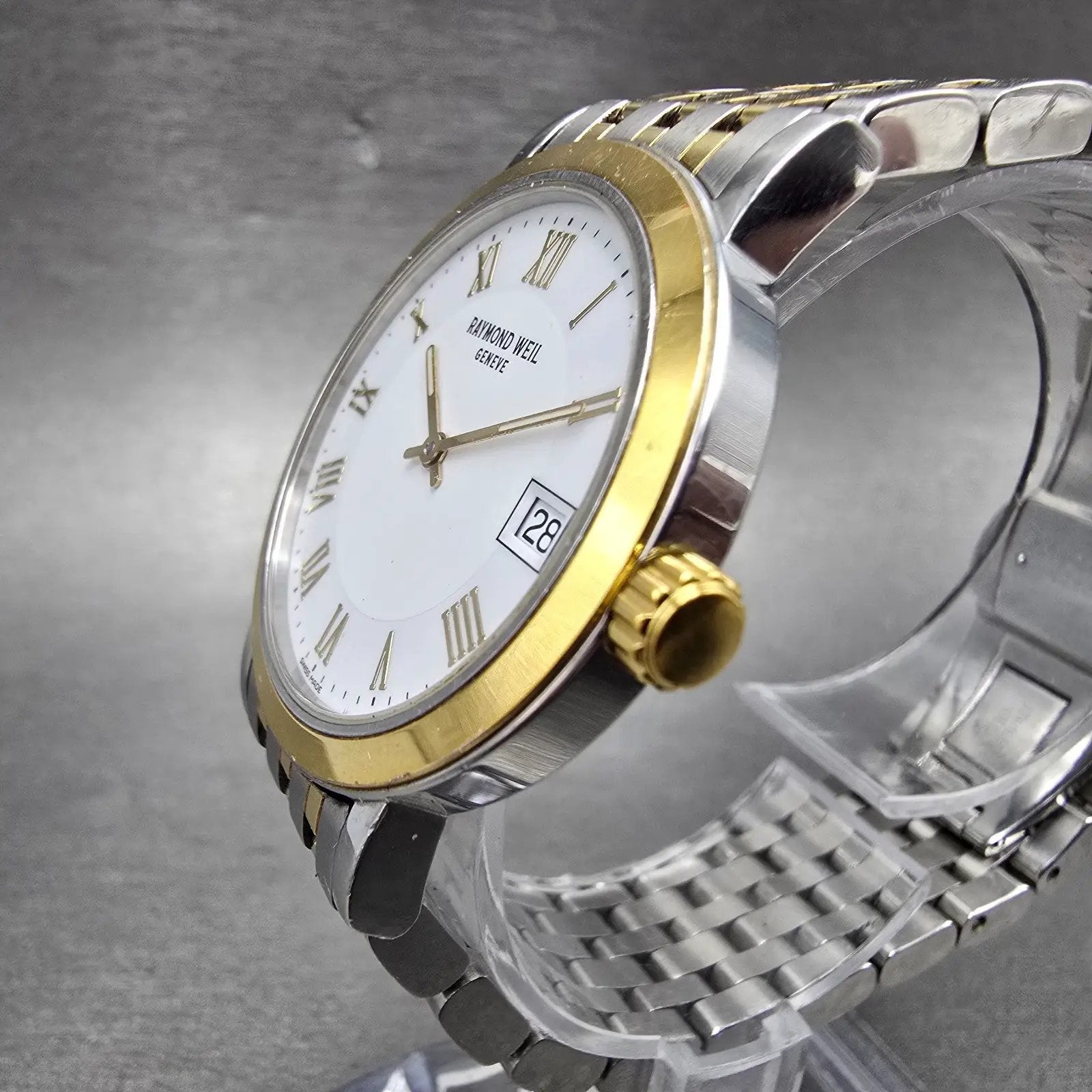 Raymond Weil Toccata Watch Men 35mm White Dial Two Tone Date Round New Battery W2