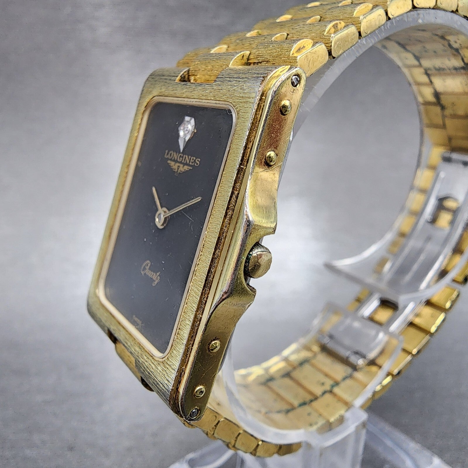 Longines Tank Watch Men 24mm Black Dial Gold Tone Rectangle New Battery Nugget2