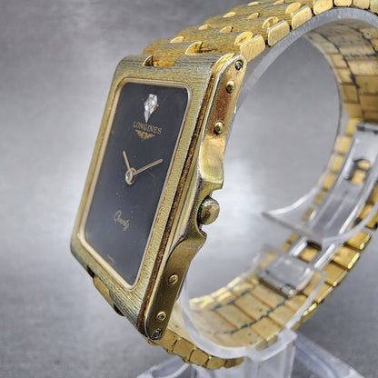 Longines Tank Watch Men 24mm Black Dial Gold Tone Rectangle New Battery Nugget2