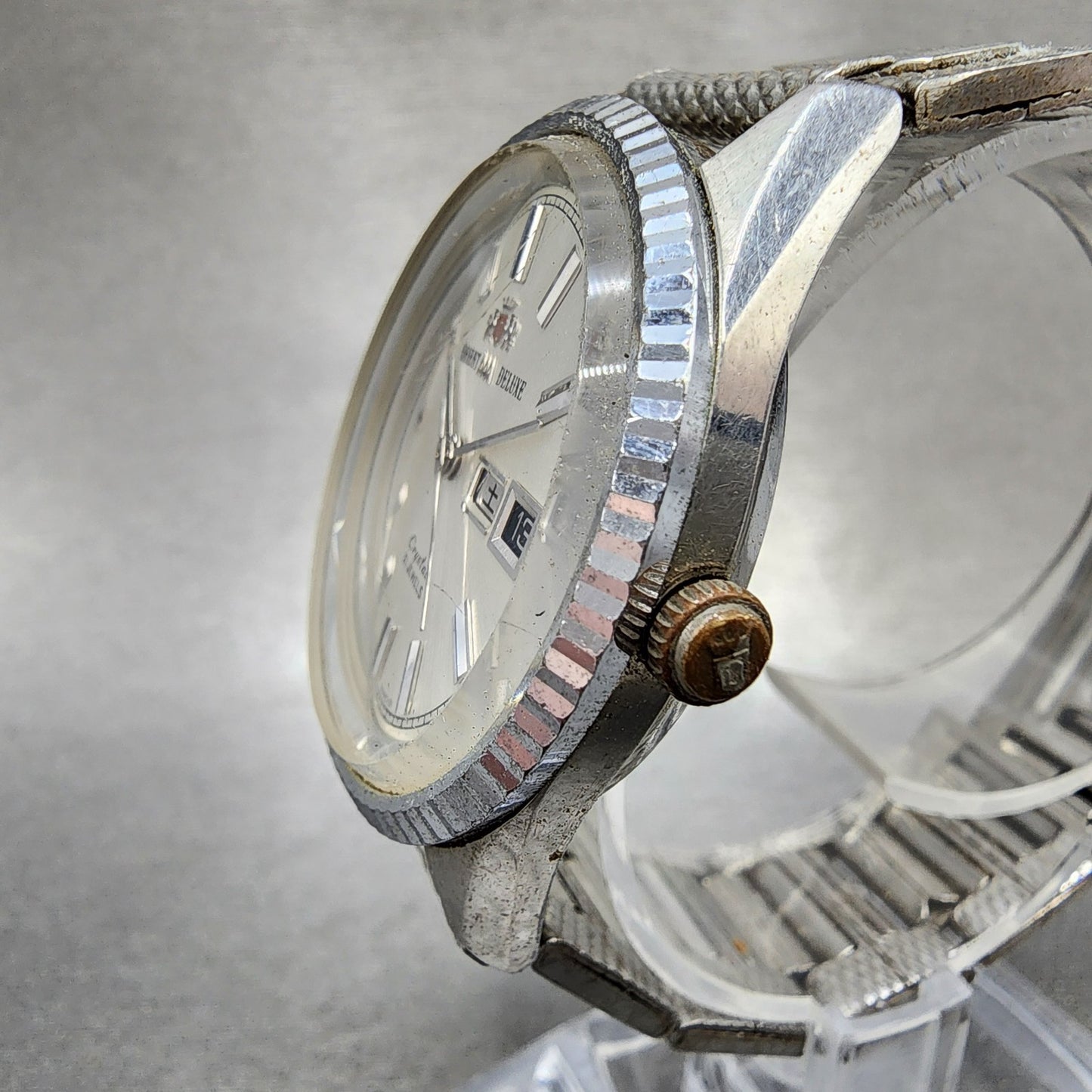 Orient AAA Deluxe Crystal Watch Men 36mm White Dial Silver Daydate READ!!!! Runs2