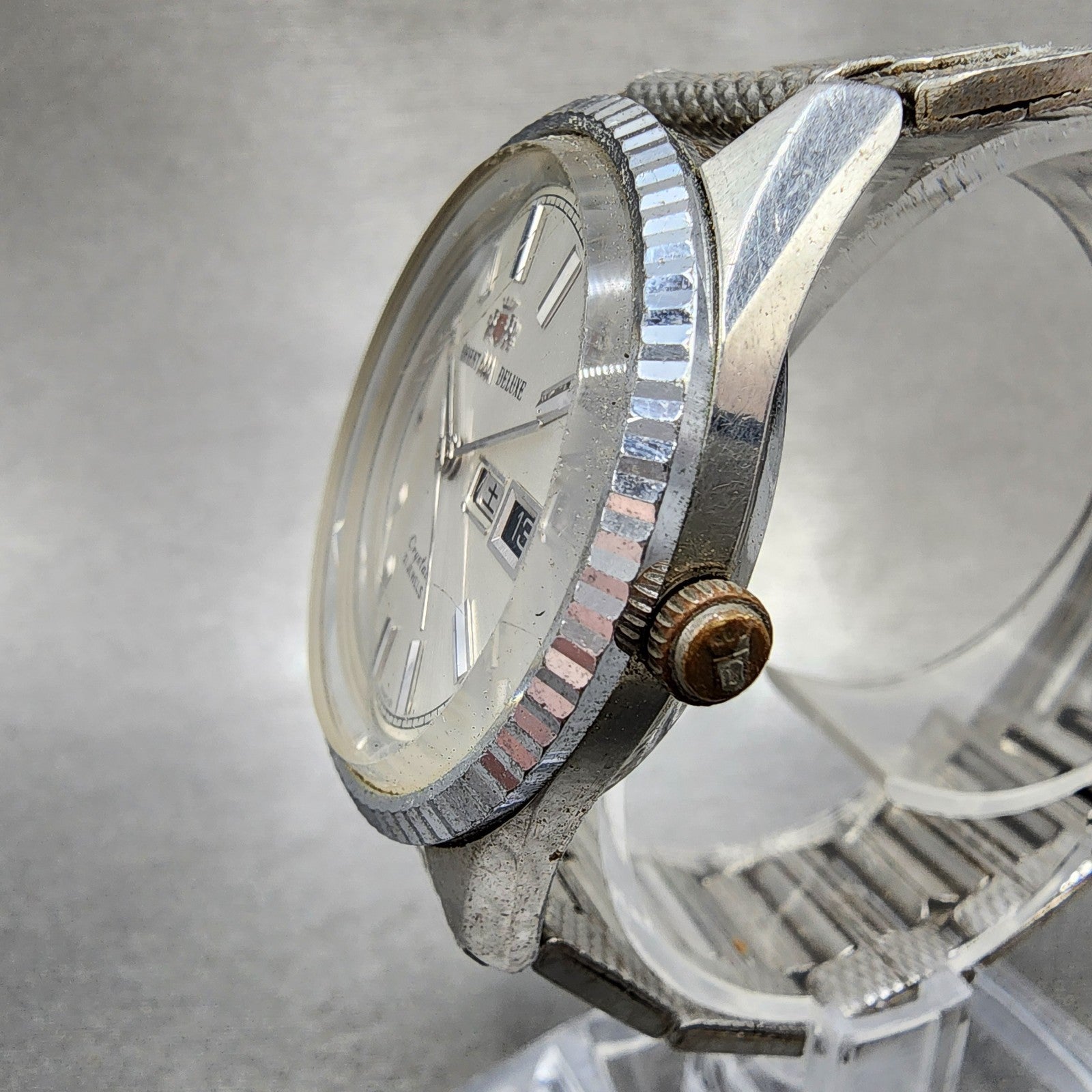 Orient AAA Deluxe Crystal Watch Men 36mm White Dial Silver Daydate READ!!!! Runs2