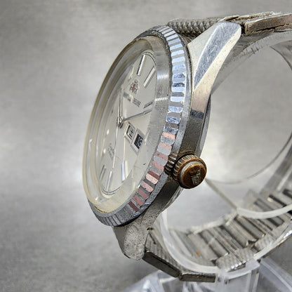 Orient AAA Deluxe Crystal Watch Men 36mm White Dial Silver Daydate READ!!!! Runs2