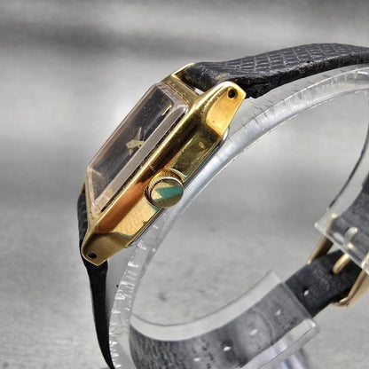 Seiko Watch Women 17mm Black Dial Gold Tone Rectangle 2B20-5009 New Battery VTG2