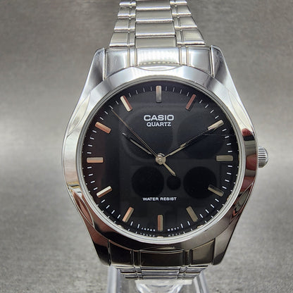 Casio Watch Men 35mm Balck Dial Silver Tone Round MTP1275 New Battery0