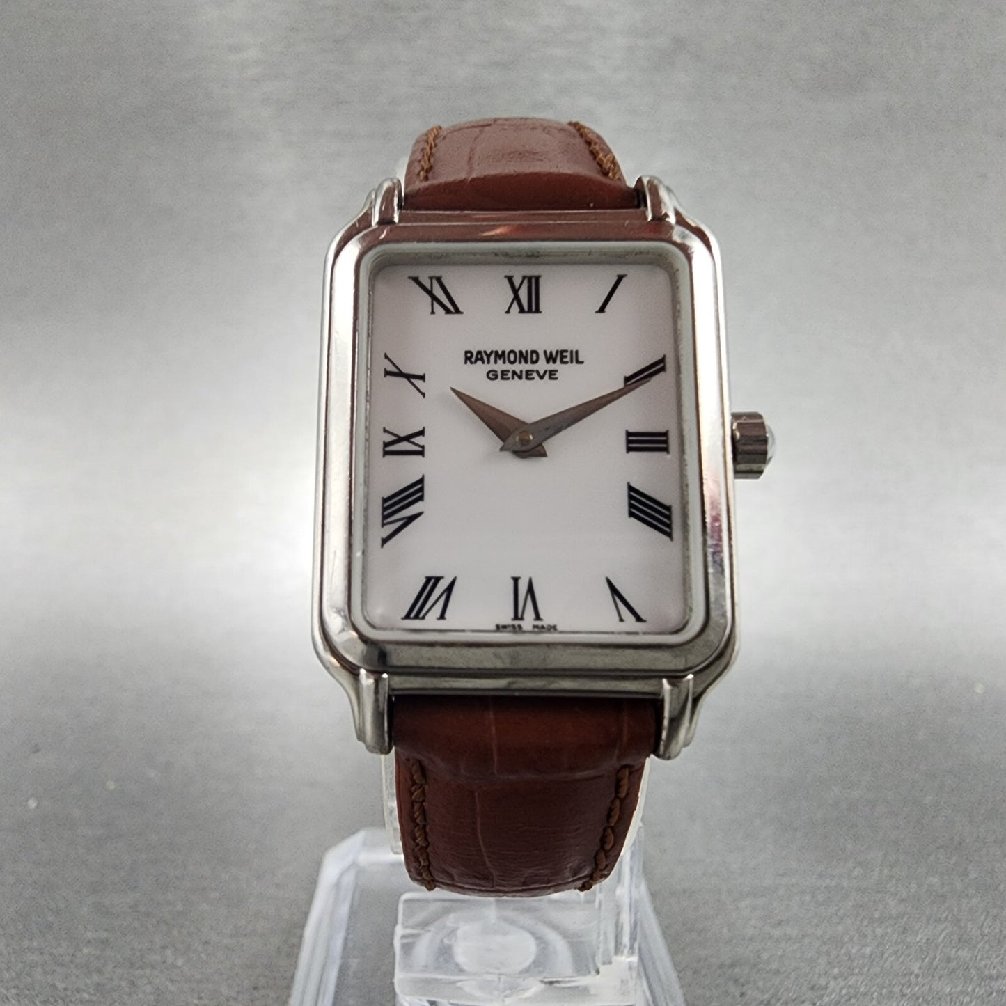 Raymond Weil Tank Watch Women 21mm White Dial Steel Leather 5372 W/Case New Batt5