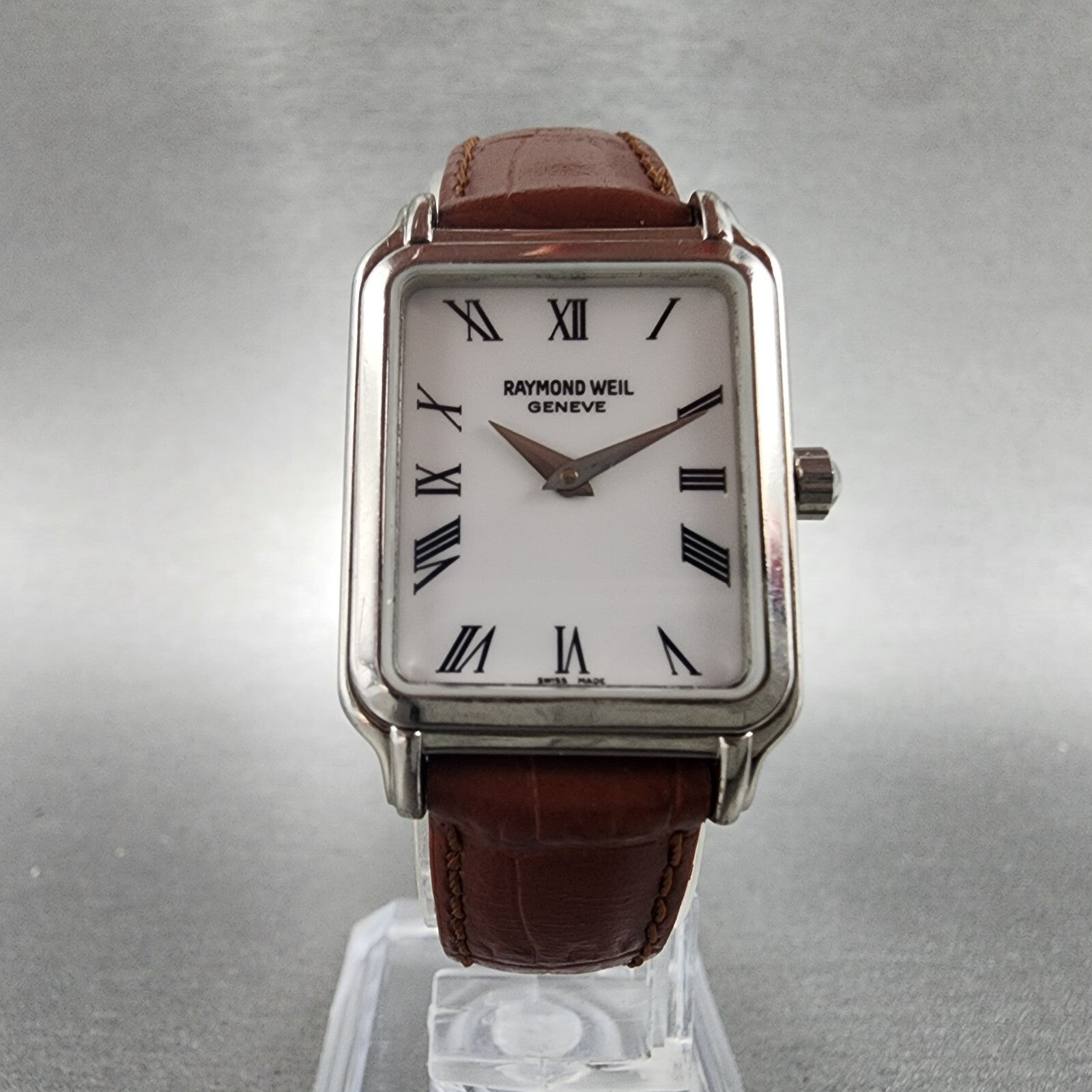 Raymond Weil Tank Watch Women 21mm White Dial Steel Leather 5372 W/Case New Batt5