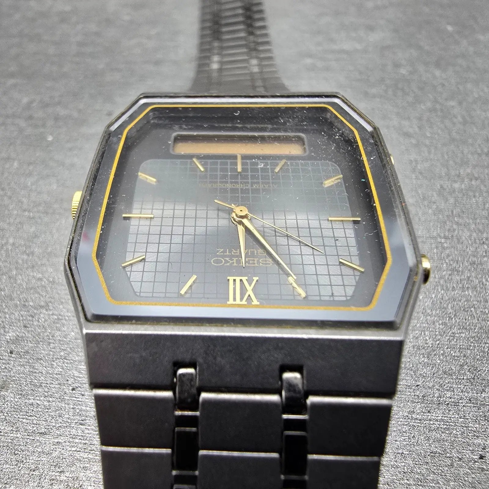 Seiko Watch Men 29mm Black Analog Digital Alarm Chronograph H601 PARTS Vintage5