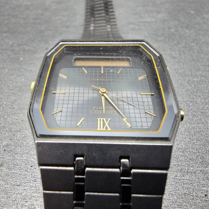 Seiko Watch Men 29mm Black Analog Digital Alarm Chronograph H601 PARTS Vintage5