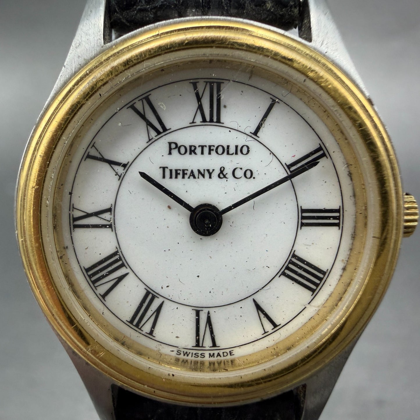 Tiffany Co Portfolio Watch Women 24mm White Dial Two Tone Round NO CASEBACKPARTS2