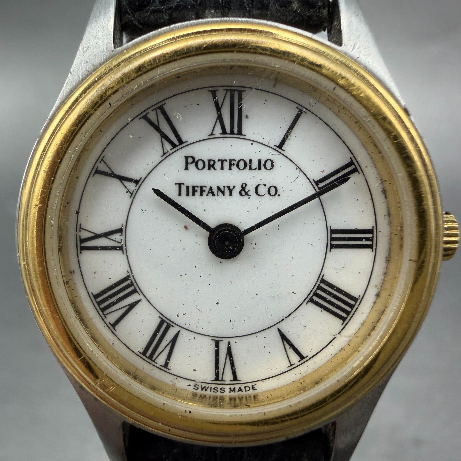 Tiffany Co Portfolio Watch Women 24mm White Dial Two Tone Round NO CASEBACKPARTS2