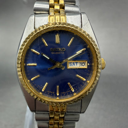 Seiko Watch Women 24mm Blue Dial Two Tone Daydate Round 7N83-0041 New Batt0