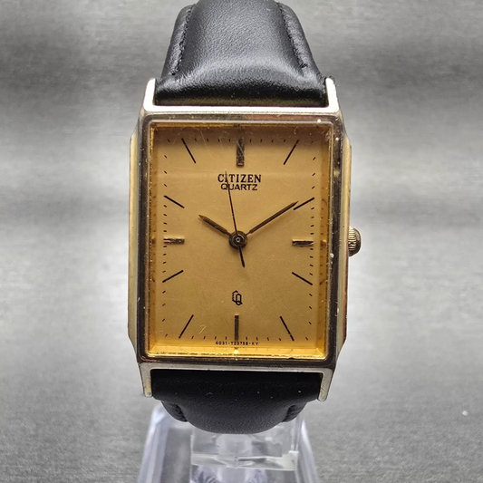 Citizen CQ Tank Watch Men 24mm Gold Dial Gold Tone Rectangle 4031-915267 New Bat0