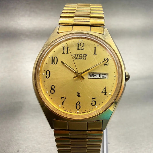 Citizen CQ Watch Men 35mm Gold Dial Gold Tone Daydate Round 6100-S24876 New Batt0