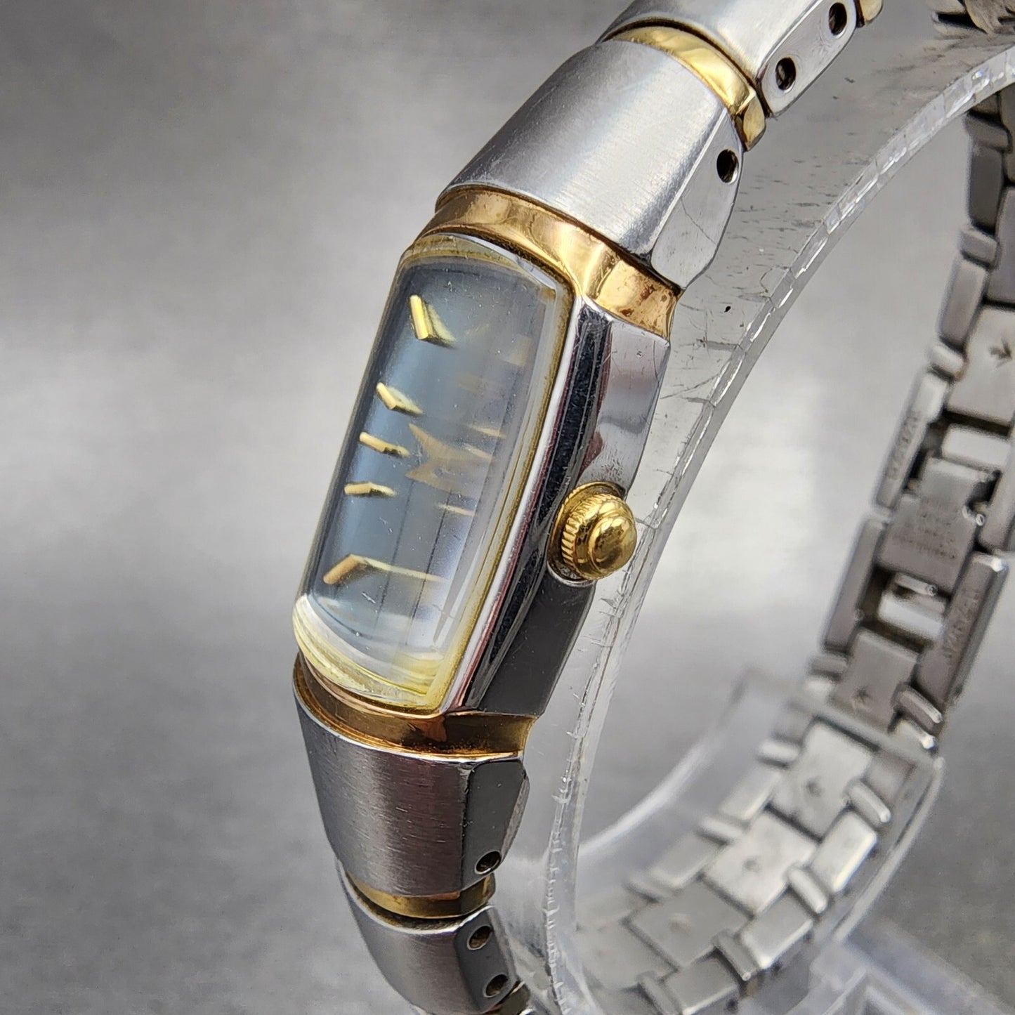 Seiko Watch Women 14mm Blue Dial Two Tone Rectangle 2E200AB0 New Battery2
