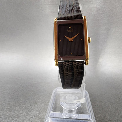 Seiko Tank Watch Women 17mm Black Dial Two Tone Rectangle 2C208249 New Batt NOS5