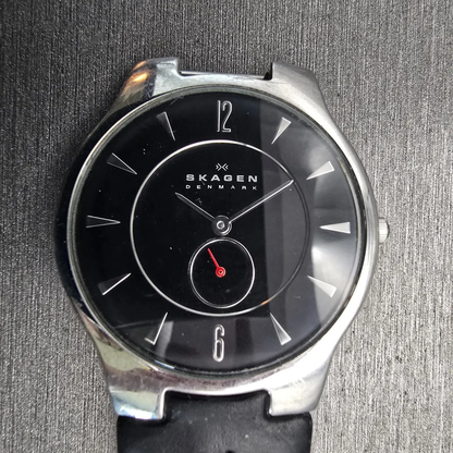 Skagen Denmark Watch Men 34mm Black Dial Silver Tone Round 433LSLB New Battery1