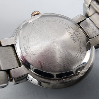 Bulova Watch Women Two Tone Silver Dial 27mm Round 98L153 New Battery 6"