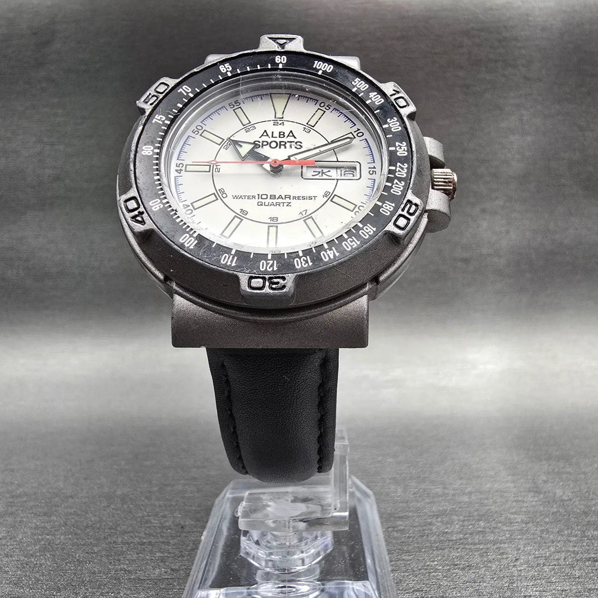 Alba Sports Watch Men 40mm White Dial Gray Tone Daydate Round V533-7B90 New Batt5