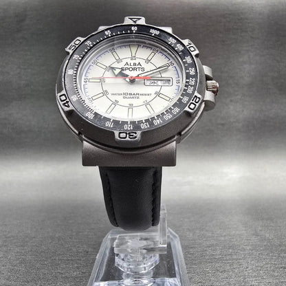 Alba Sports Watch Men 40mm White Dial Gray Tone Daydate Round V533-7B90 New Batt5