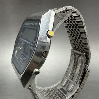 Citizen Analog Digital Watch Men 35mm Black Dial Silver Tone Dual Time New Batt2