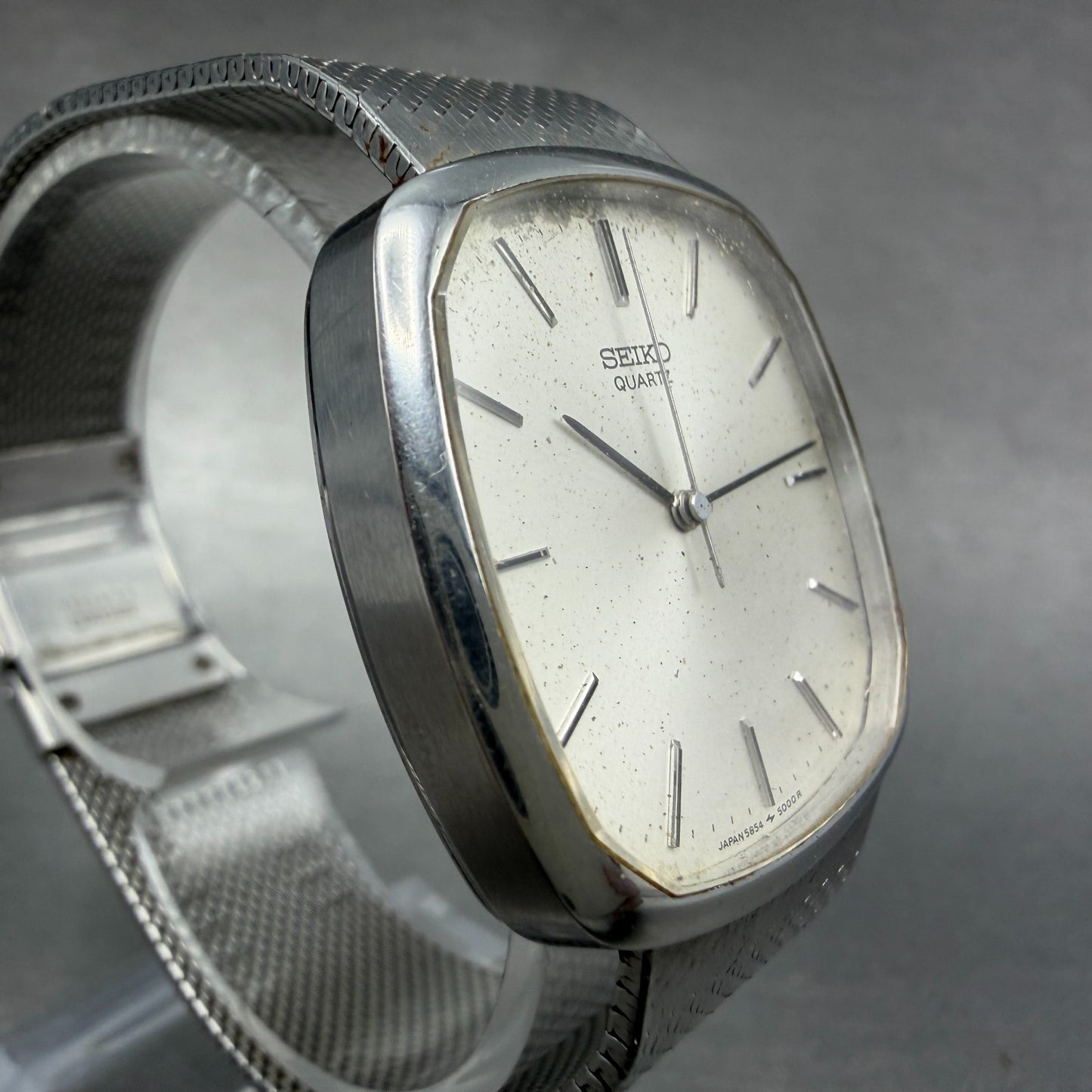 Seiko Watch Men 32mm Silver Dial Silver Tone Square 5854-5000 New Battery VTG3