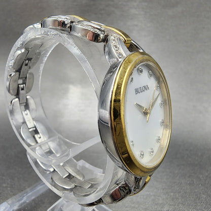 Bulova Watch Women 28mm White Dial Two Tone 98l206 New Battery