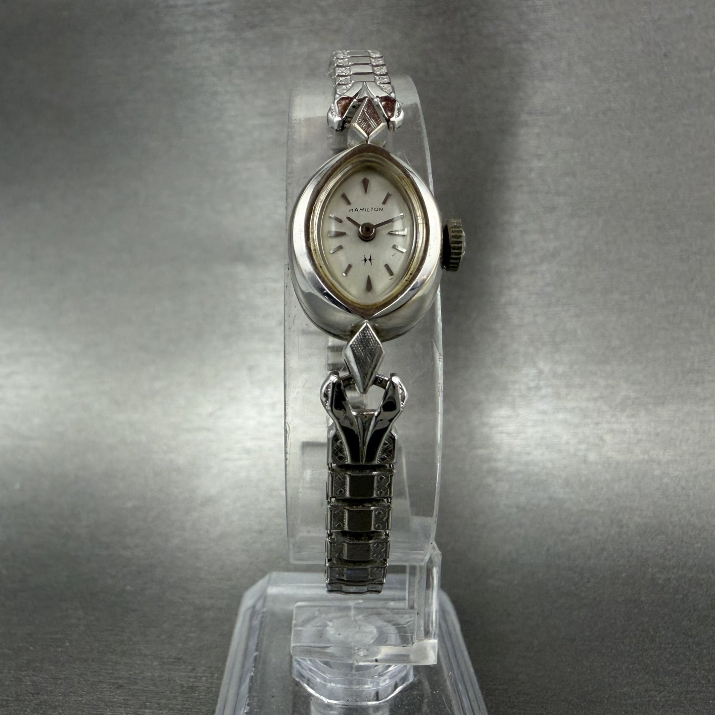 Hamilton Watch Women 14mm White Dial 10K White Gold Plated Manual Wind Runs BCH5