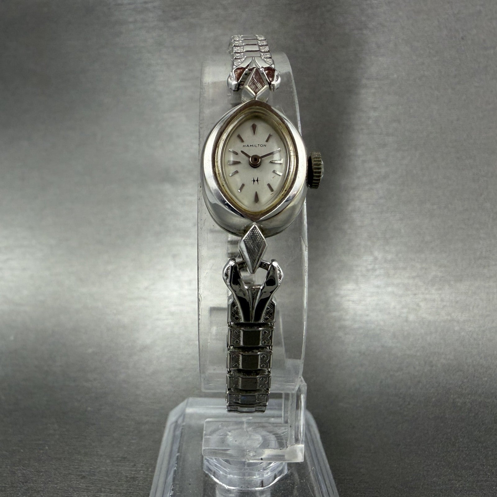 Hamilton Watch Women 14mm White Dial 10K White Gold Plated Manual Wind Runs BCH5