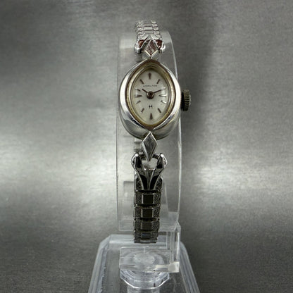 Hamilton Watch Women 14mm White Dial 10K White Gold Plated Manual Wind Runs BCH5