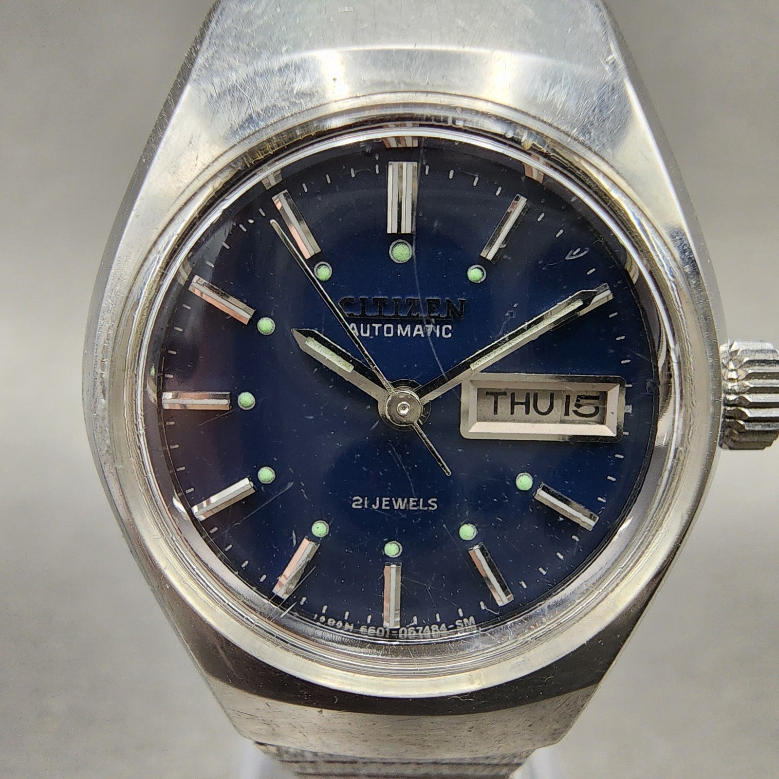 Citizen Automatic Watch Women 26mm Blue Dial Silver Tone Daydate Round Runs VTG1