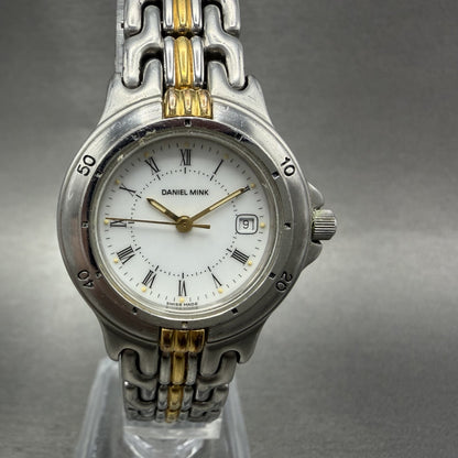 Daniel Mink Watch Women 28mm White Dial Two Tone Date Round 2651 New Battery0