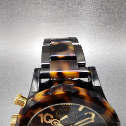 Nixon 4220 Chrono Watch Women 42mm Black Dial Black Tortoise Date New Battery5