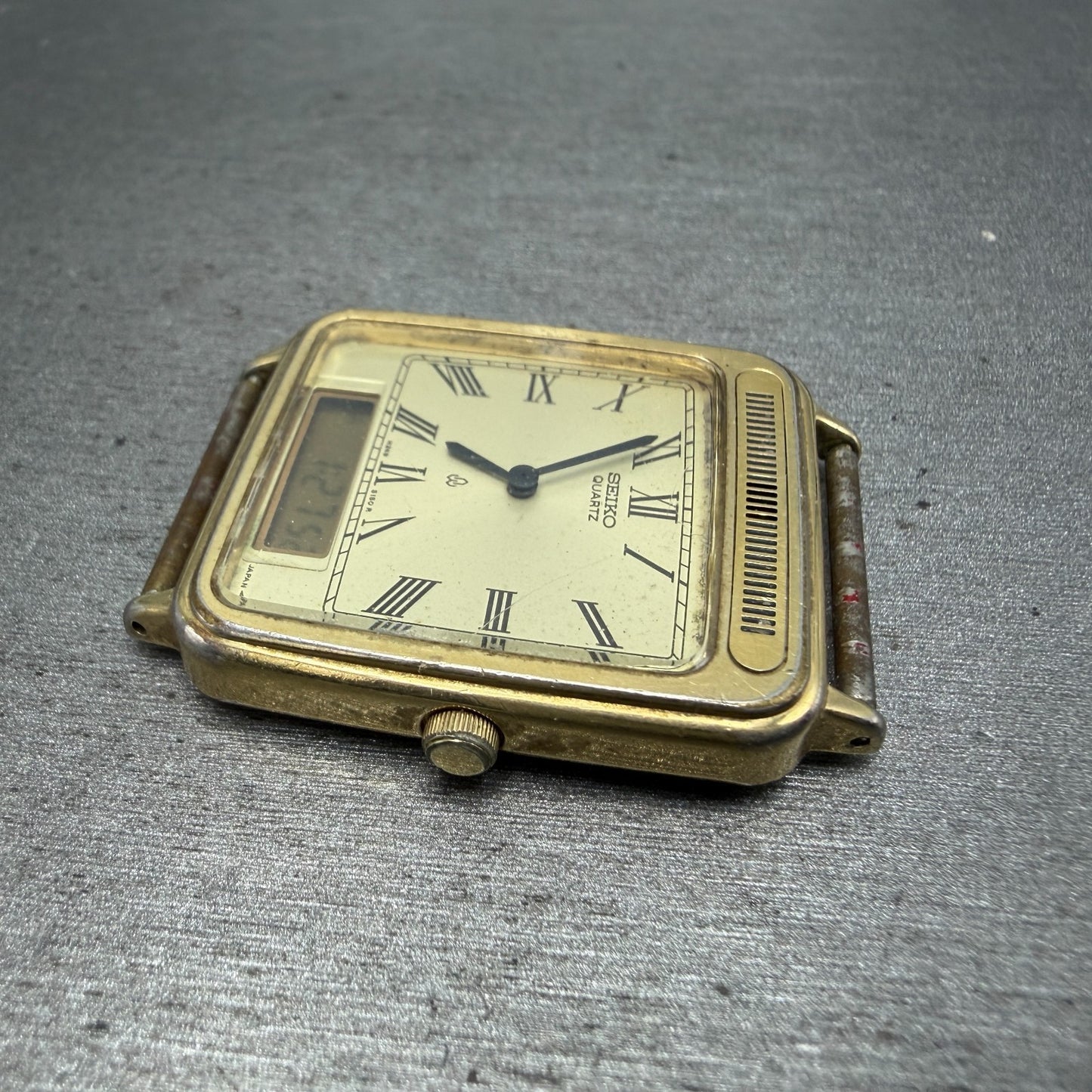Seiko Analog Digital Tank Watch Men 28mm Champagne Dial Gold Tone H249-5110 PART6