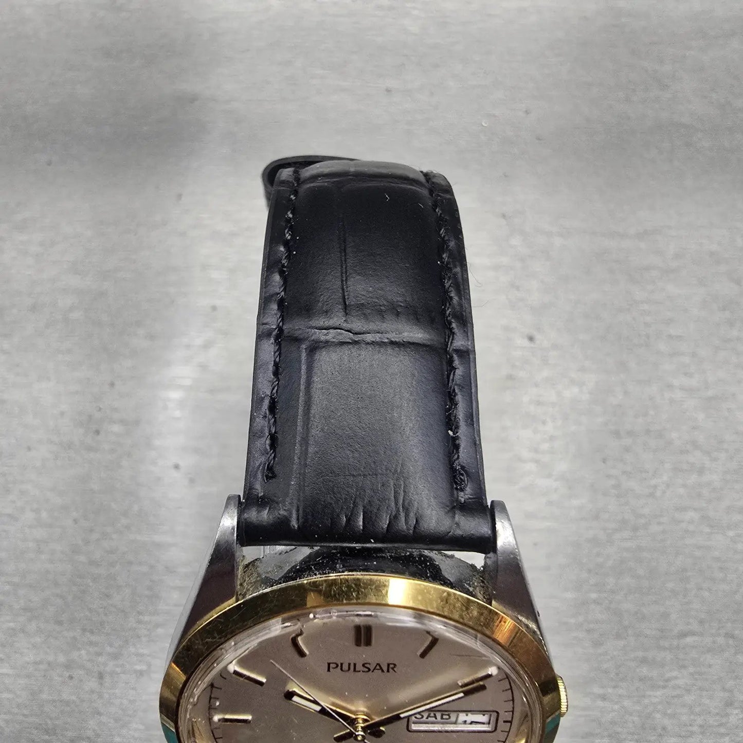 Seiko Pulsar Watch Men 35mm Silver Dial Two Tone Daydate Round Y148-8060 New Bat4
