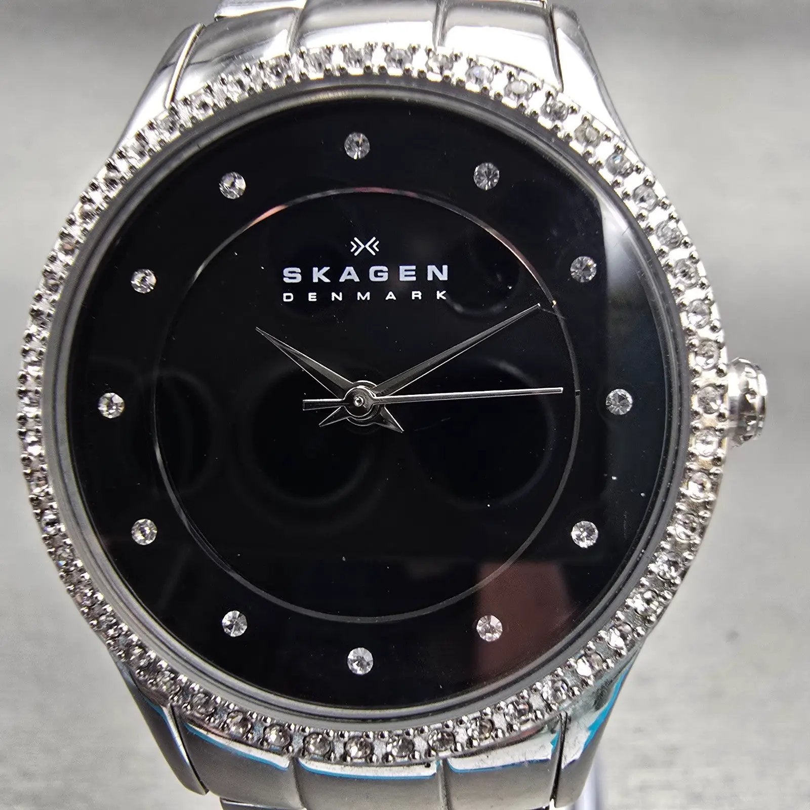 Skagen Watch Women 30mm Black Dial Silver Tone Gemmed 347SSXB New Battery1