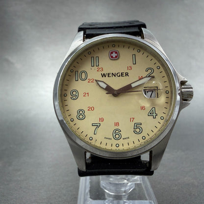 Wenger Watch Men 38mm Cream Dial Silver Tone Date Round 7270X PARTS Vintage6