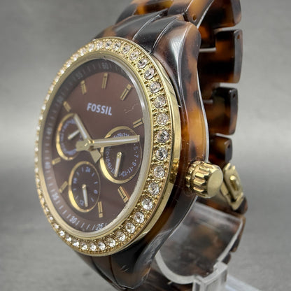 Fossil Stella Watch Women 37mm Brown Dial Brown Tortoise Daydate ES2795 New batt2