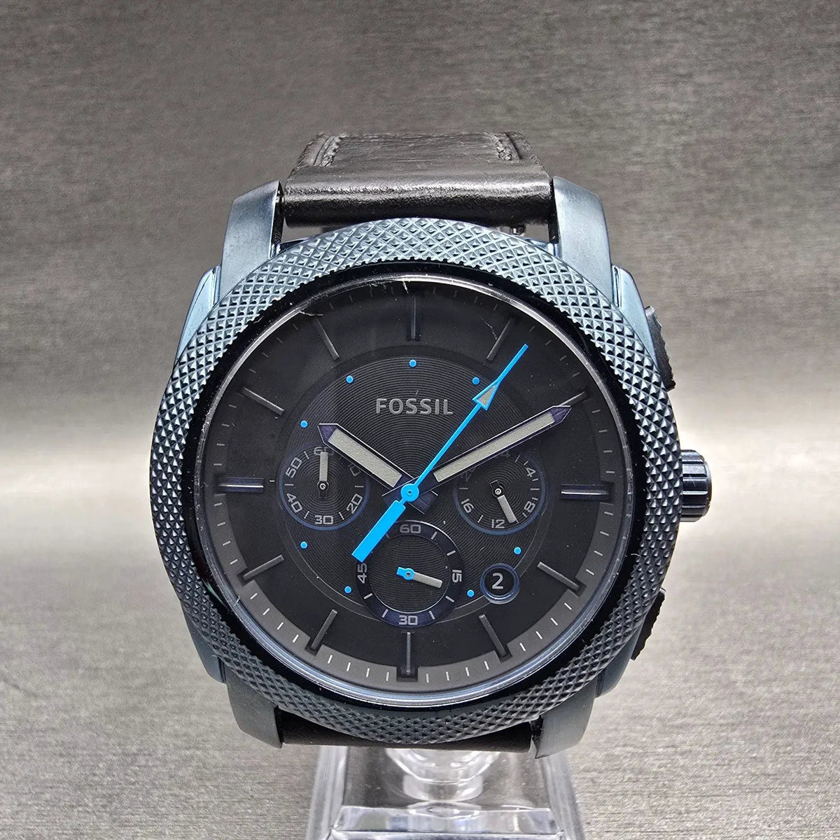 Fossil Machine Chronograph Watch Men 45mm Black Dial Black Tone FS5361 New Batt1
