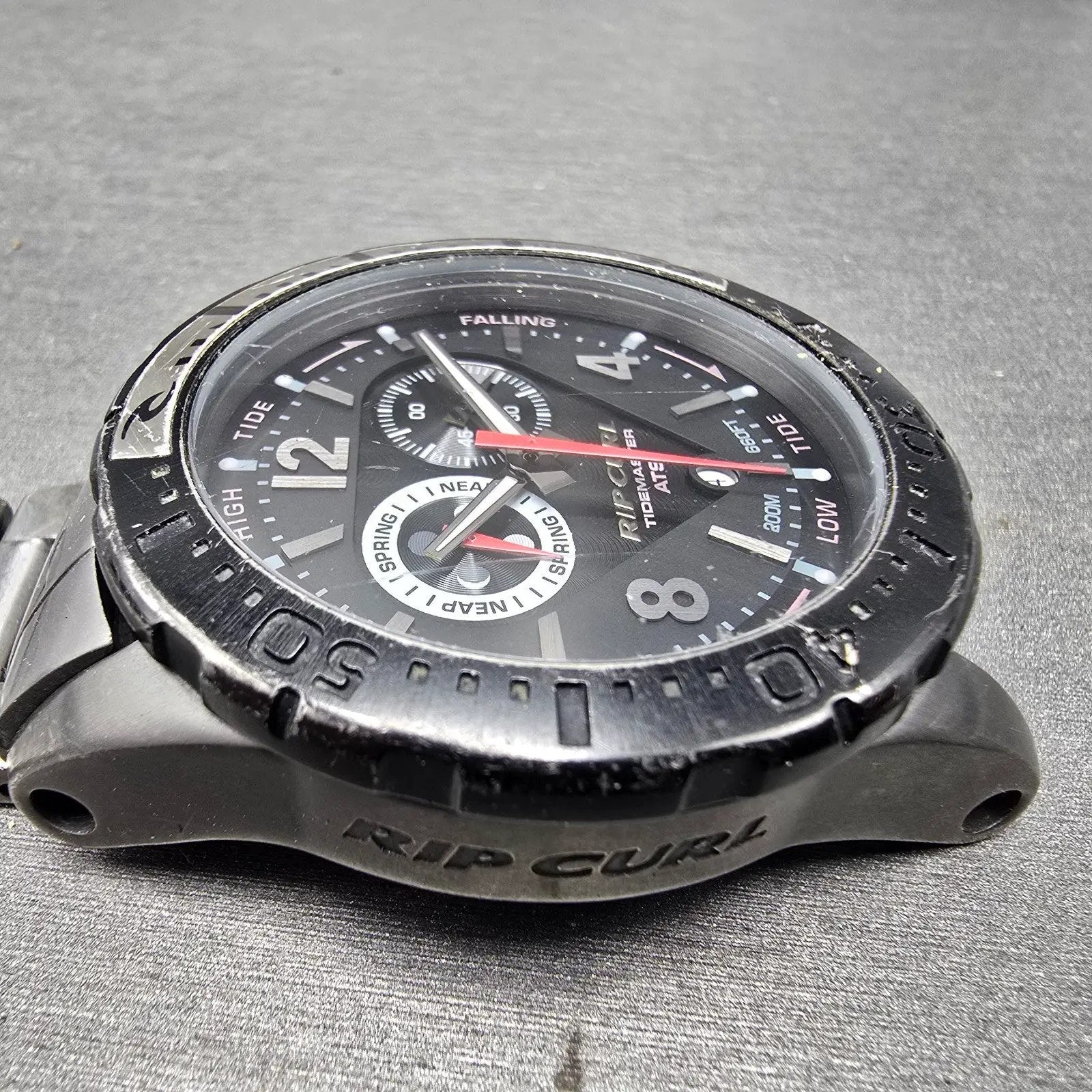Ripcurl Tidemaster Watch Men 42mm Black Dial Titanium Date READ!!! New Battery5